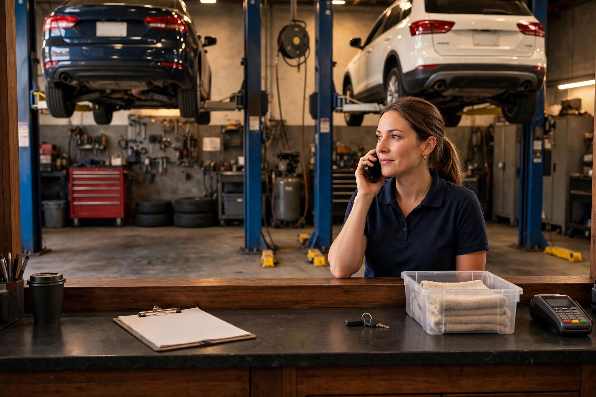Auto repair shop service advisor on the phone